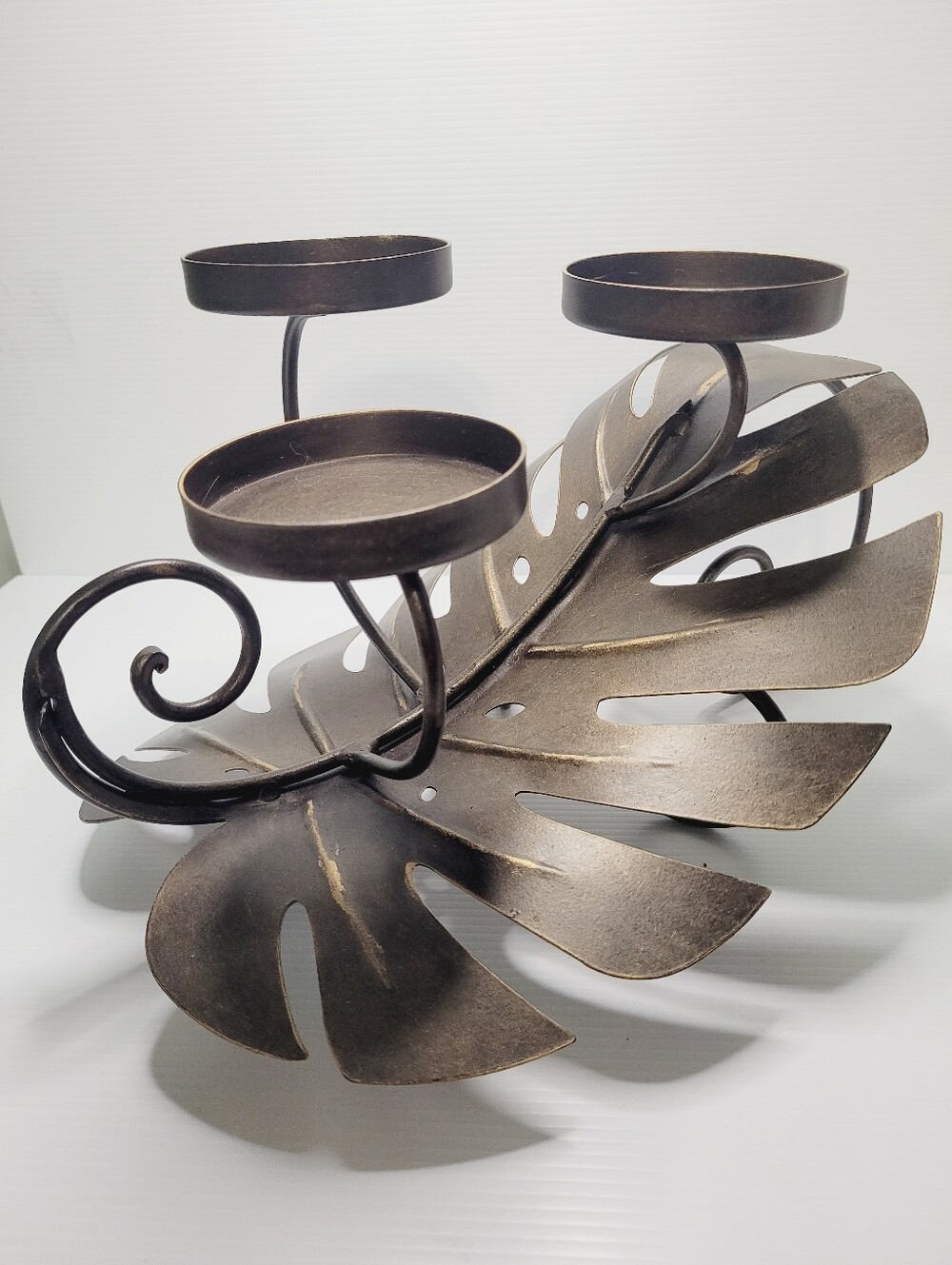 Monstera Leaf 3 Candle Holder Tropical Metal Table Centerpiece Boho Decor